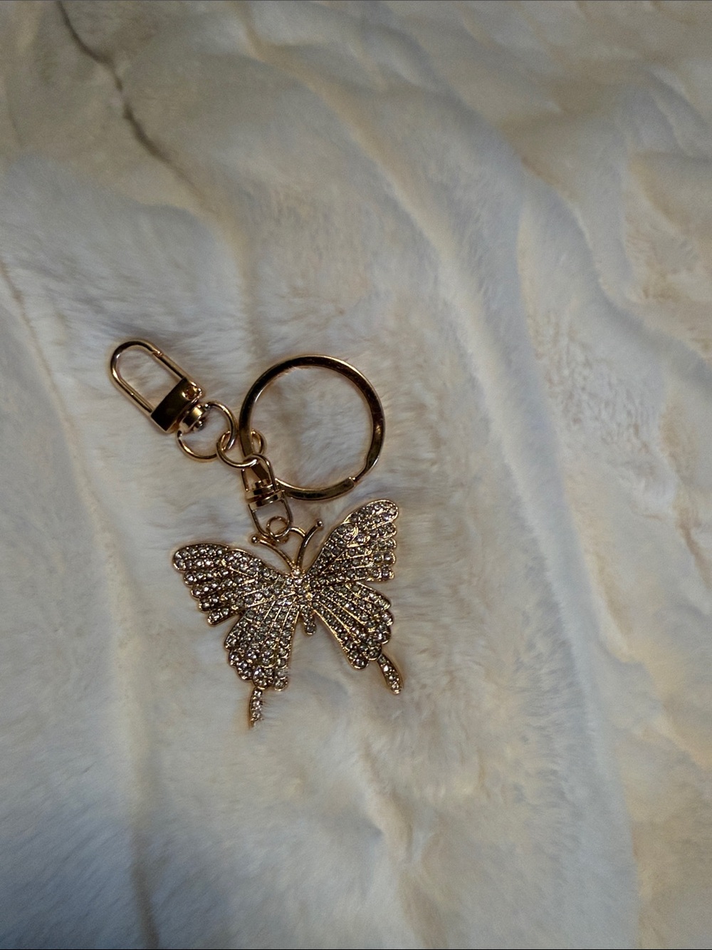 Rhinestone Butterfly Keychain - Gold
